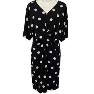 Worthington Womens Black White Polka Dot Jersey Knit Stretch Dress sz Large